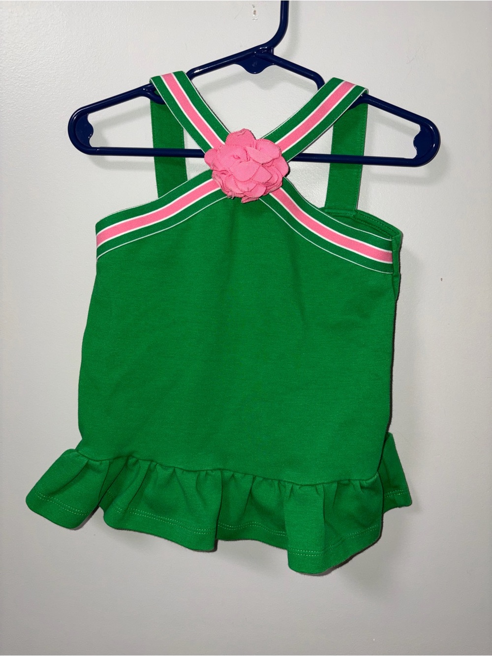 Janie & Jack Green Halter Neck Ruffle Peplum Tank Pink Floral Accent 3